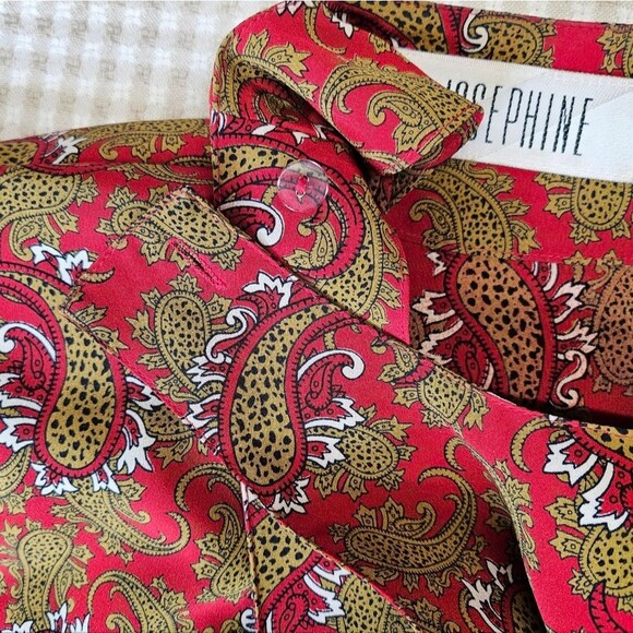 Vintage Josephine Paisley Wrap Front Fitted Waist Professional CareerWear Blouse - Picture 6 of 16